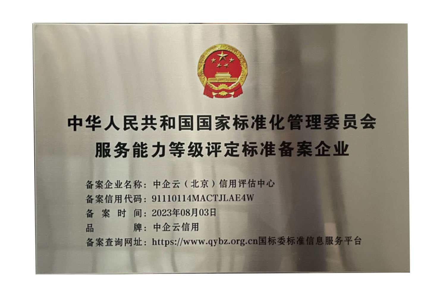 服务能力等级评定标准备案企业